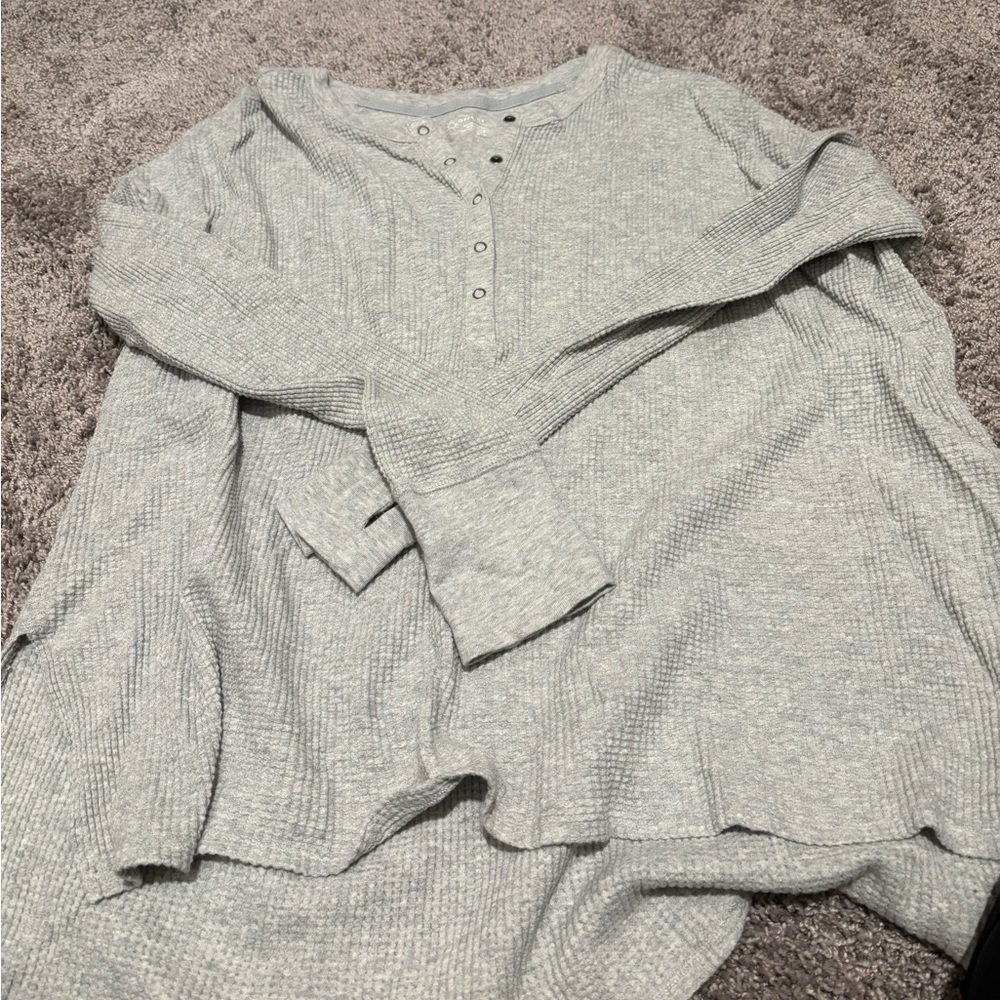 Aerie Gray Waffle Knit Henley Top